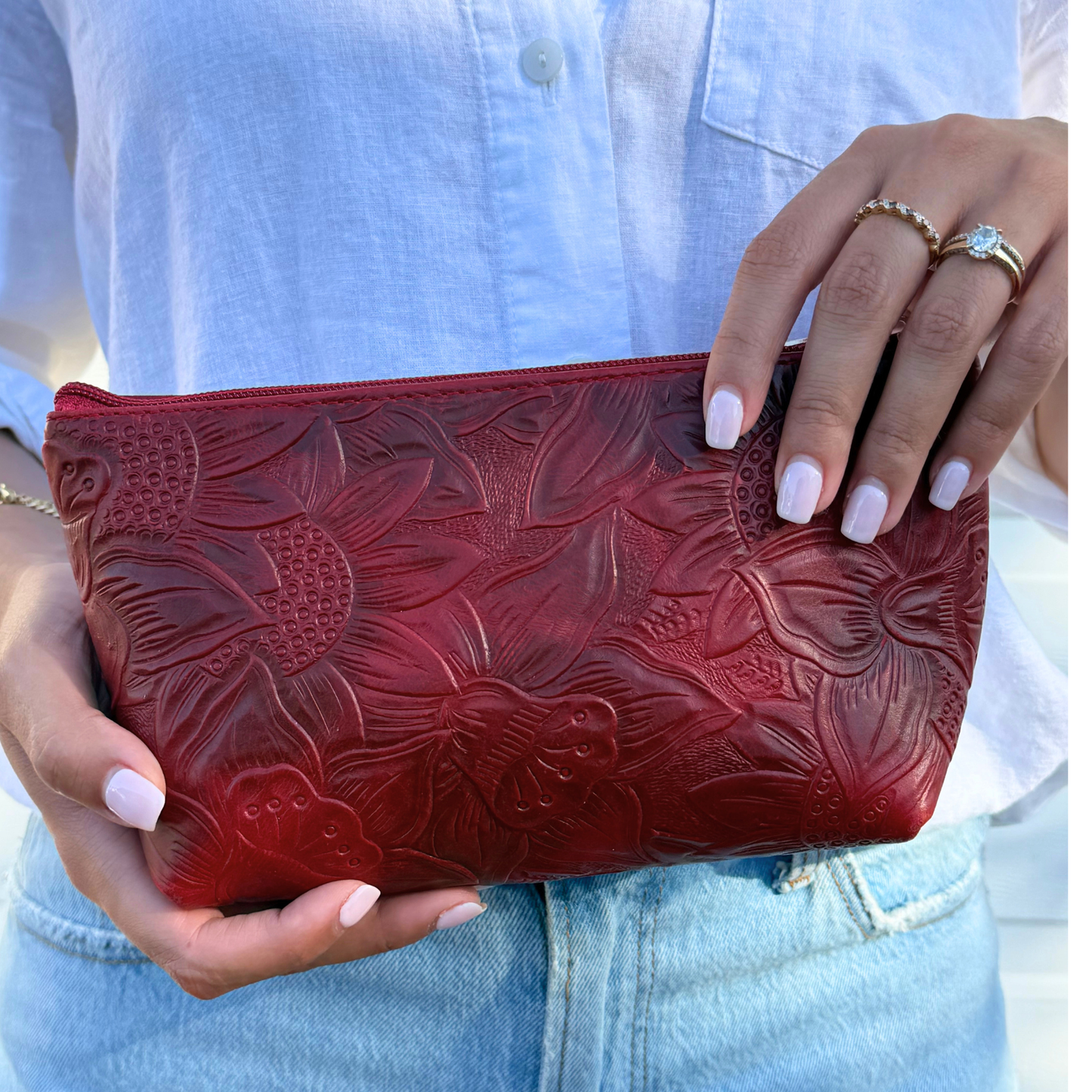 Leather Cosmetics Bag - Rojo