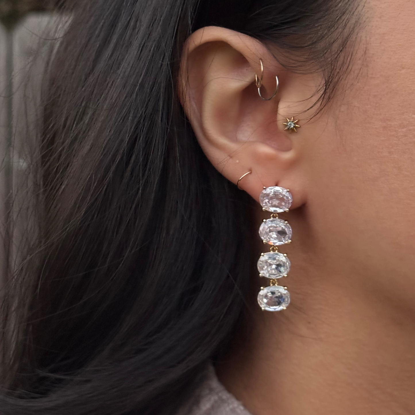 4 Stones Drop Earring