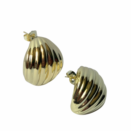 product shot of gold filled textured shell like earrings