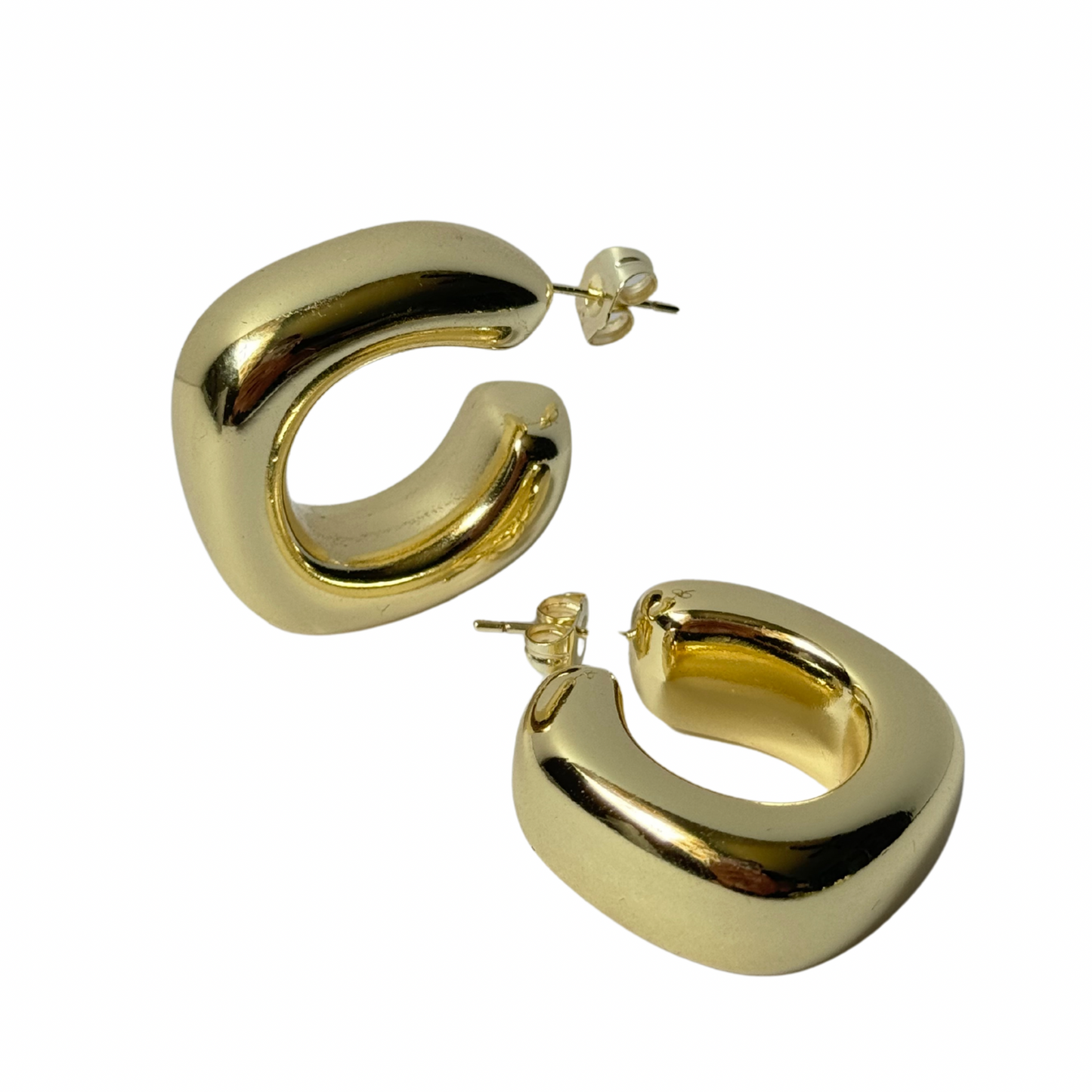 product shot of gold filled chunky geometric earrings shaped like a square hoop.