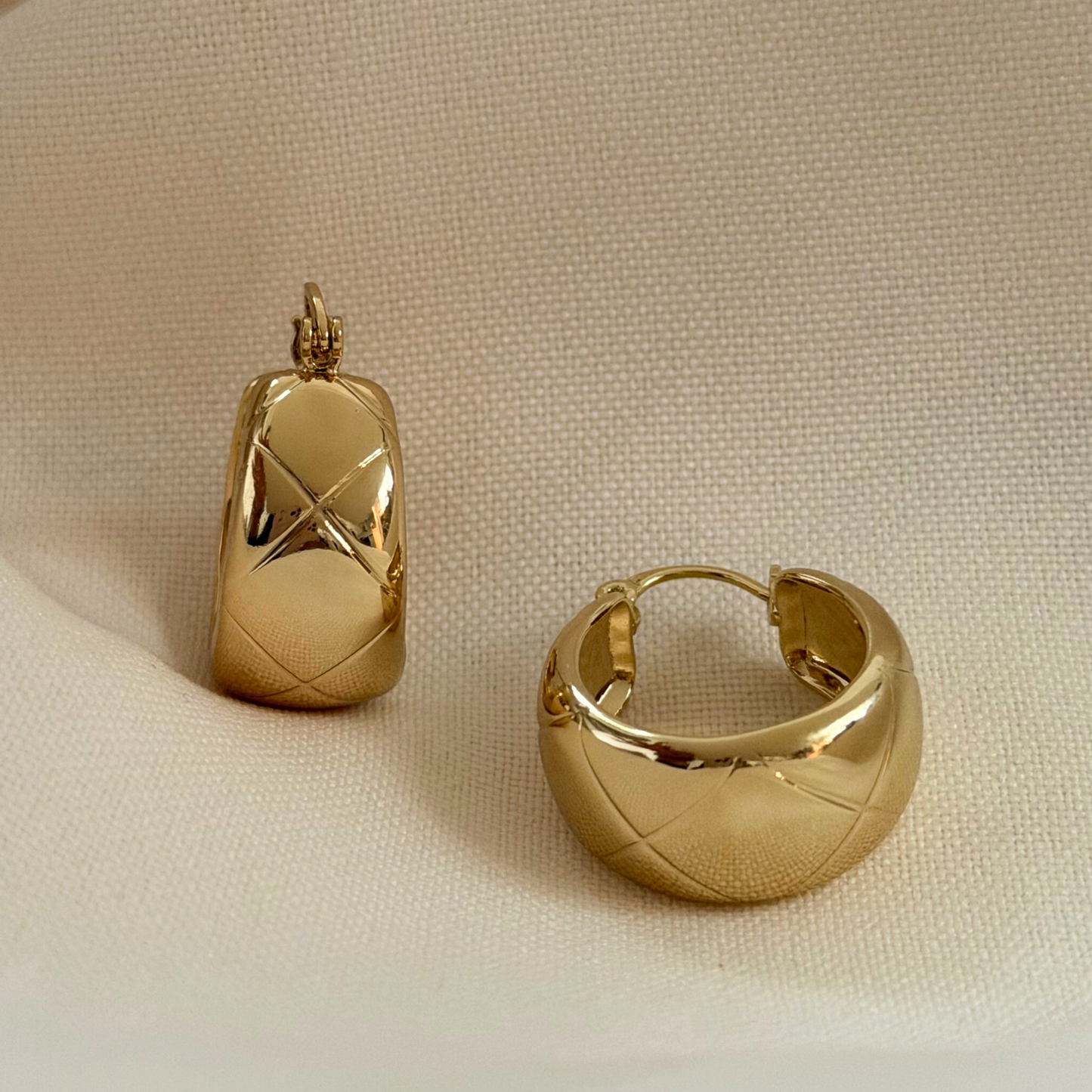 gold hoop earrings with timeless quilted details 