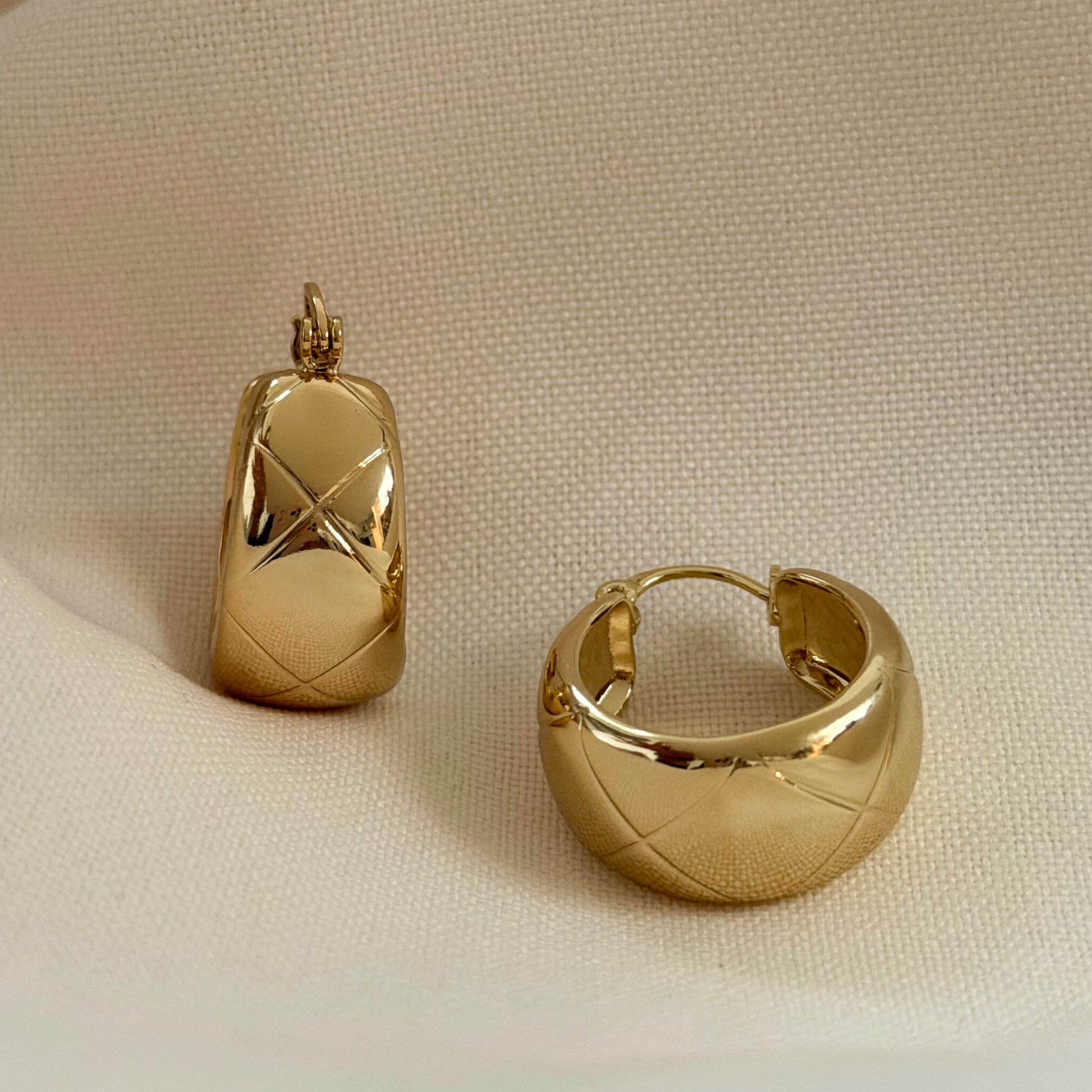 gold hoop earrings with timeless quilted details 