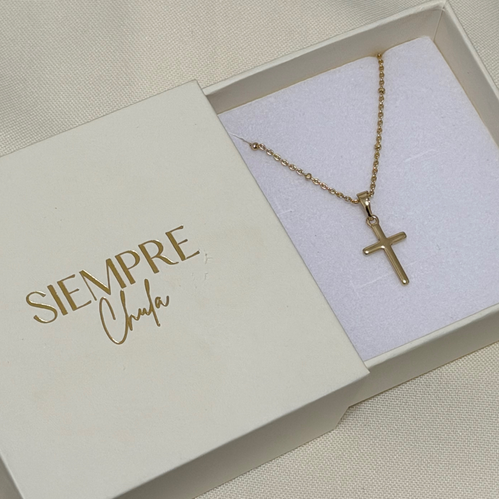 gold filled cross necklace in simper chula jewelry box
